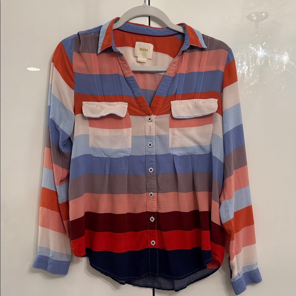 Maeve by Anthropologie Orange and Blue Striped Top